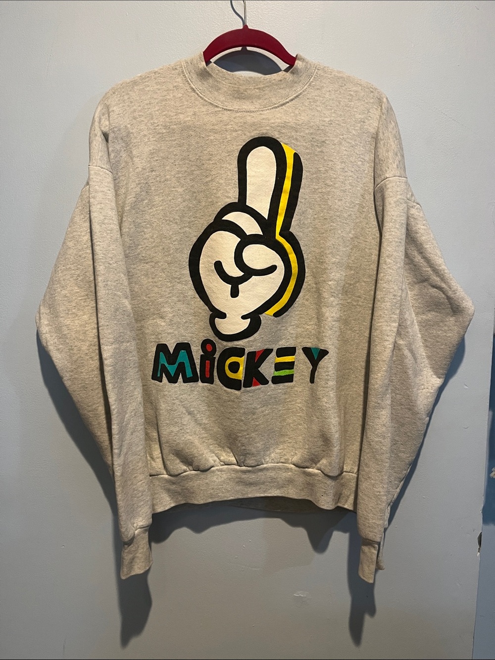 Vintage Mickey Mouse Graphic Crewneck Sweatshirt - Light Gray